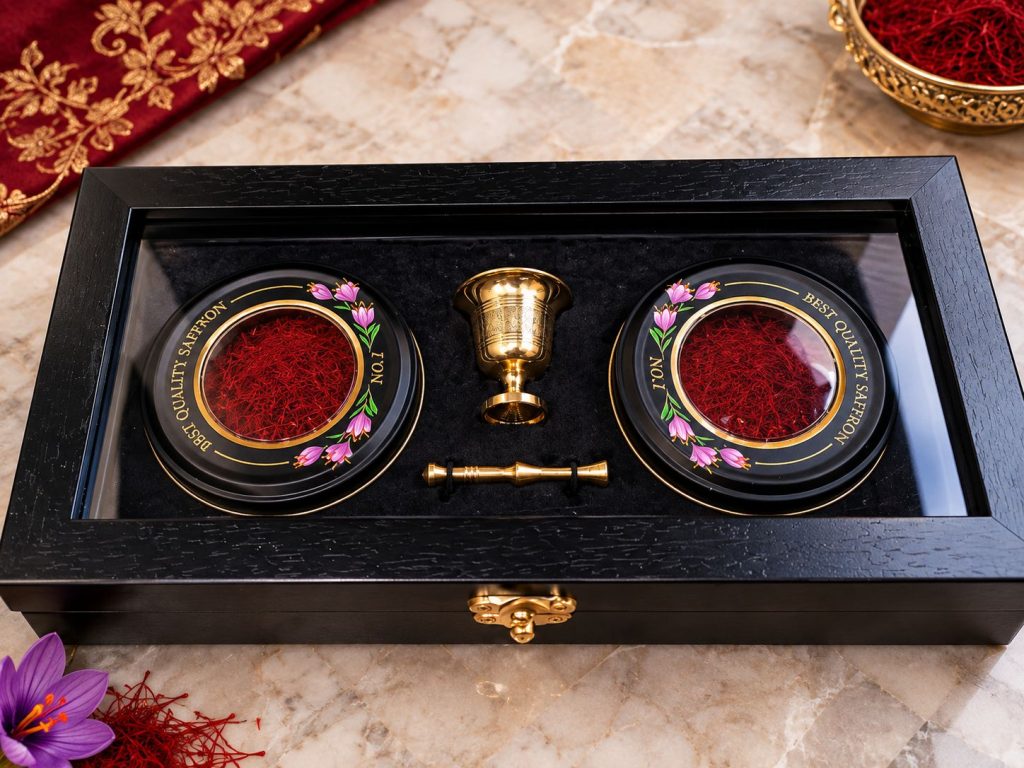جعبه چوبی لوکس زعفران طلای سرخ – ۲ مثقالی